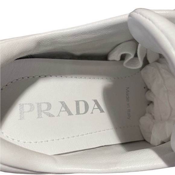 PRADA Logo-Embossed Low Top White Leather Sneakers - Picture 8 of 9